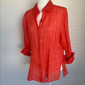 C&C California Coral Red Linen Button-Down Shirt